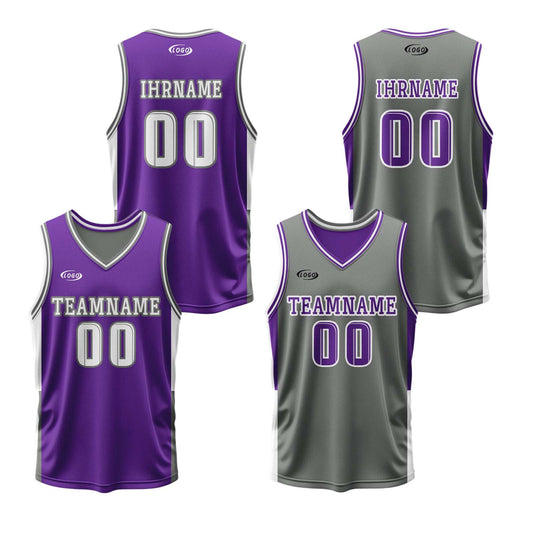 Benutzerdefinierte Lila Grau Reversible Basketball Jersey Personalisierte Drucken Name Nummer Logo