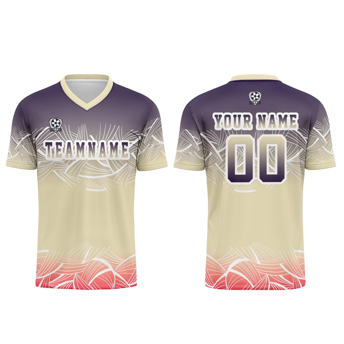 Benutzerdefinierte Beige  Lila Trikots für Männer Frauen Personalisierte Fußball Uniformen für Erwachsene und Kind
