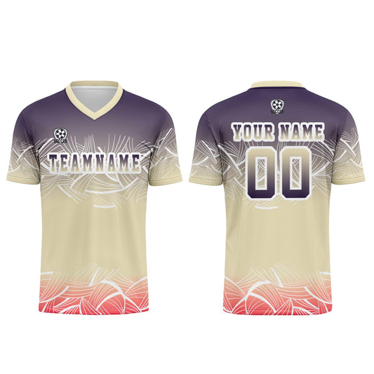 Benutzerdefinierte Beige  Lila Trikots für Männer Frauen Personalisierte Fußball Uniformen für Erwachsene und Kind