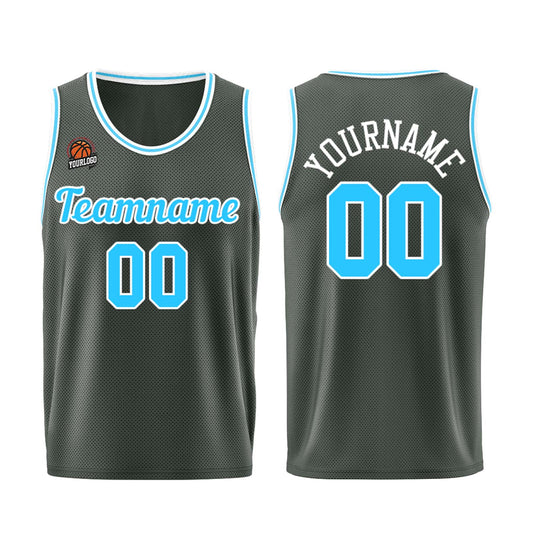 Individuelle Dunkelgrau-Hellblau Basketball Jersey Shorts für Männer und Frauen Gestickter und gedruckter Name, Nummer und Logo