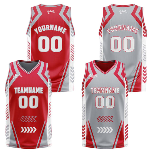 Benutzerdefinierte Rot Grau Reversible Basketball Jersey Personalisierte Drucken Name Nummer Logo