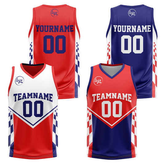Benutzerdefinierte Blau Rot Reversible Basketball Jersey Personalisierte Drucken Name Nummer Logo