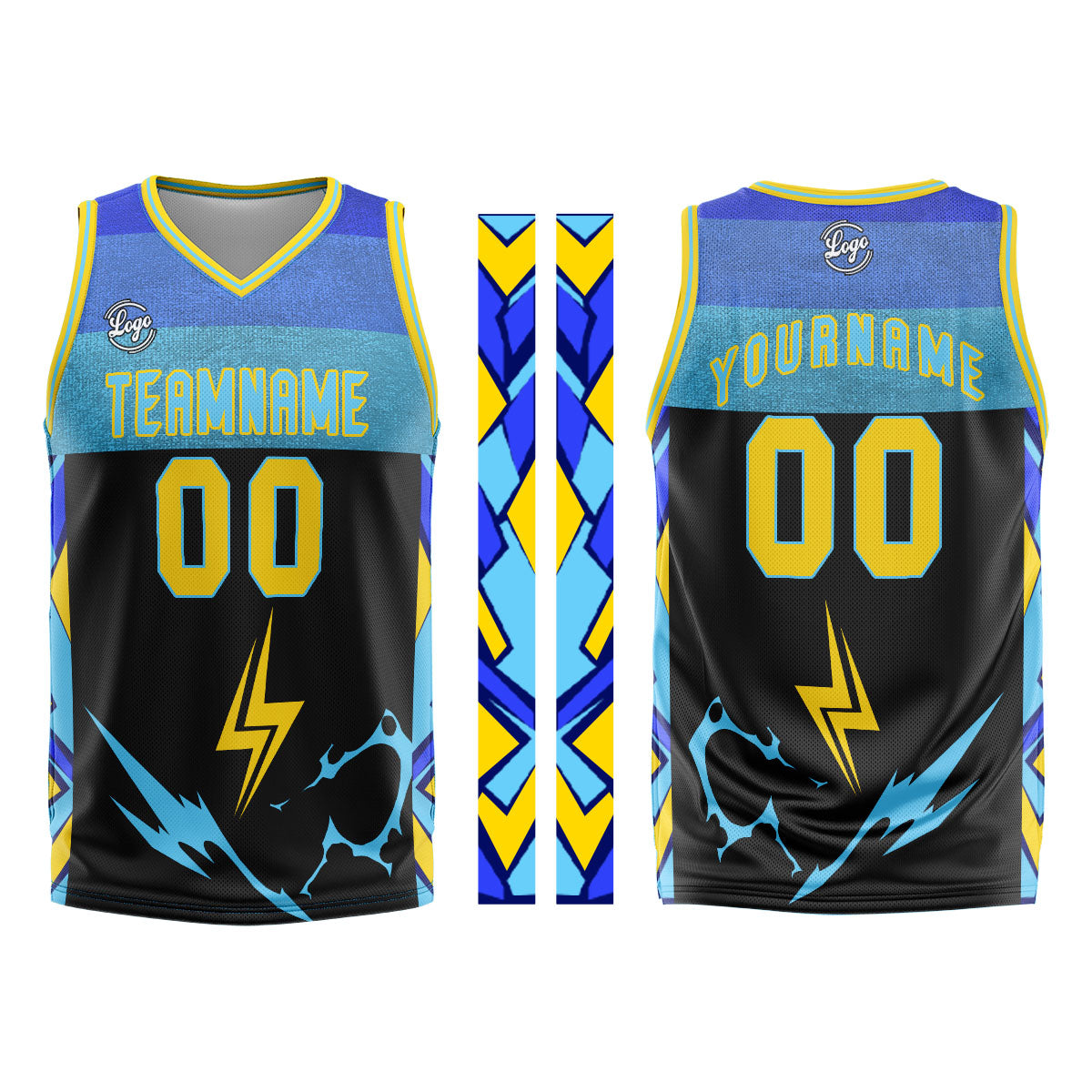 Benutzerdefinierter Schwarz Blau Gelb Basketball Jersey Uniform Anzug gedruckt Ihr Logo Name Nummer