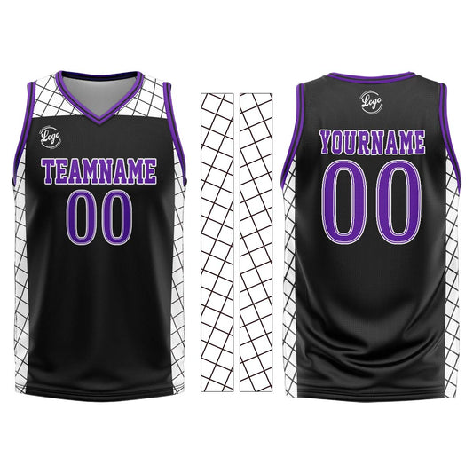 Benutzerdefinierter Schwarz Lila Basketball Jersey Uniform Anzug gedruckt Ihr Logo Name Nummer