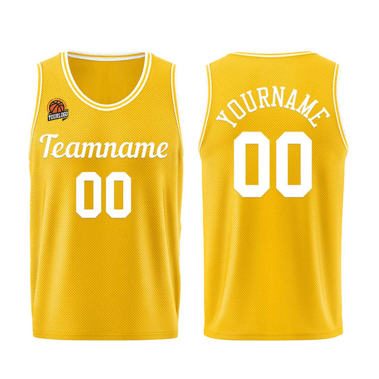 Individuelle Gelb Weiß Basketball Jersey Shorts für Männer und Frauen Gestickter und gedruckter Name, Nummer und Logo