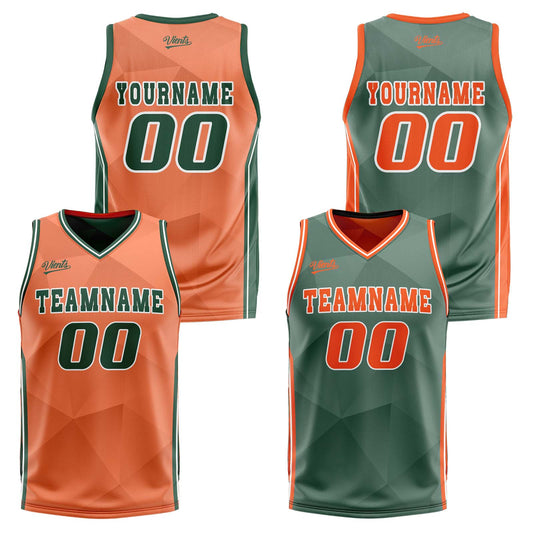 Benutzerdefinierte Orange Grün Reversible Basketball Jersey Personalisierte Drucken Name Nummer Logo