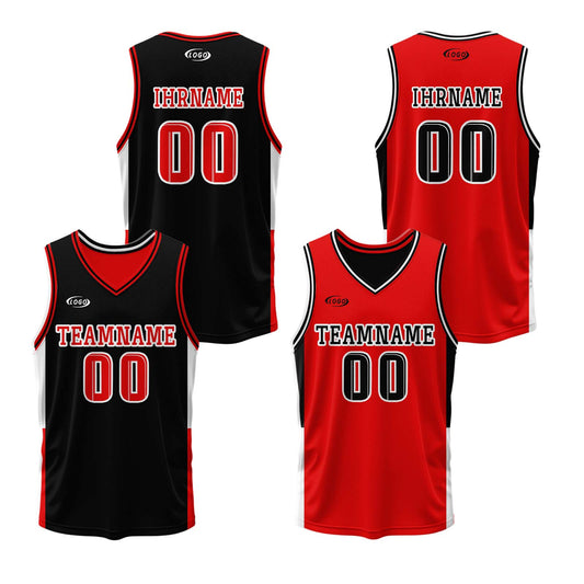 Benutzerdefinierte Schwarz Rot Reversible Basketball Jersey Personalisierte Drucken Name Nummer Logo