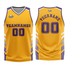 Benutzerdefinierter Gelb Lila Basketball Jersey Uniform Anzug gedruckt Ihr Logo Name Nummer