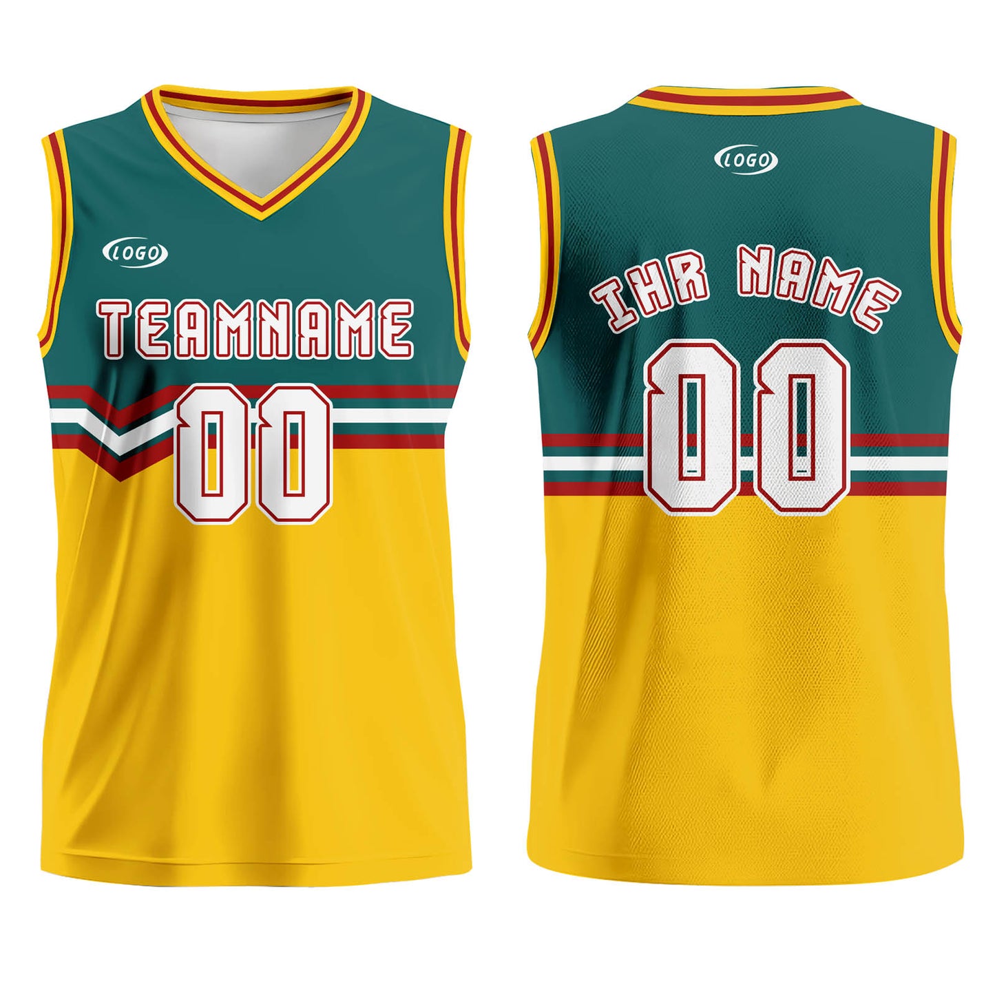 Benutzerdefinierter Grün Gelb Weiß Rot Basketball Jersey Uniform Anzug gedruckt Ihr Logo Name Nummer