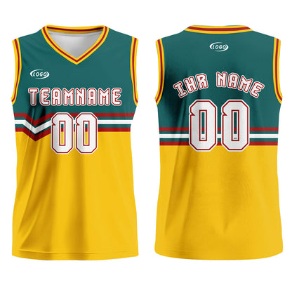 Benutzerdefinierter Grün Gelb Weiß Rot Basketball Jersey Uniform Anzug gedruckt Ihr Logo Name Nummer