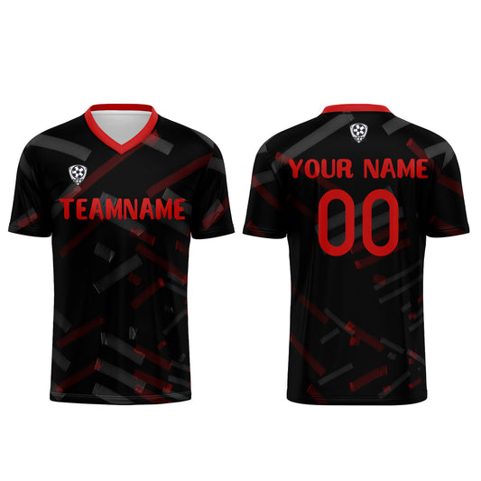 Benutzerdefinierte Schwarz Rot Fußball Trikots für Männer Frauen Personalisierte Fußball Uniformen für Erwachsene und Kind