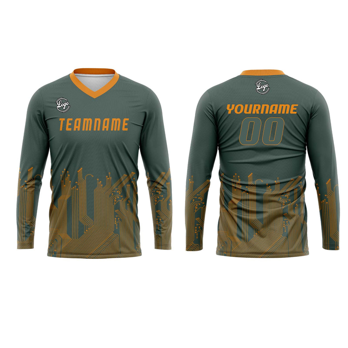 Kundenspezifisches Grün Orange Basketball Fußball Schießen langes T-Shirt für Erwachsene und Kinder