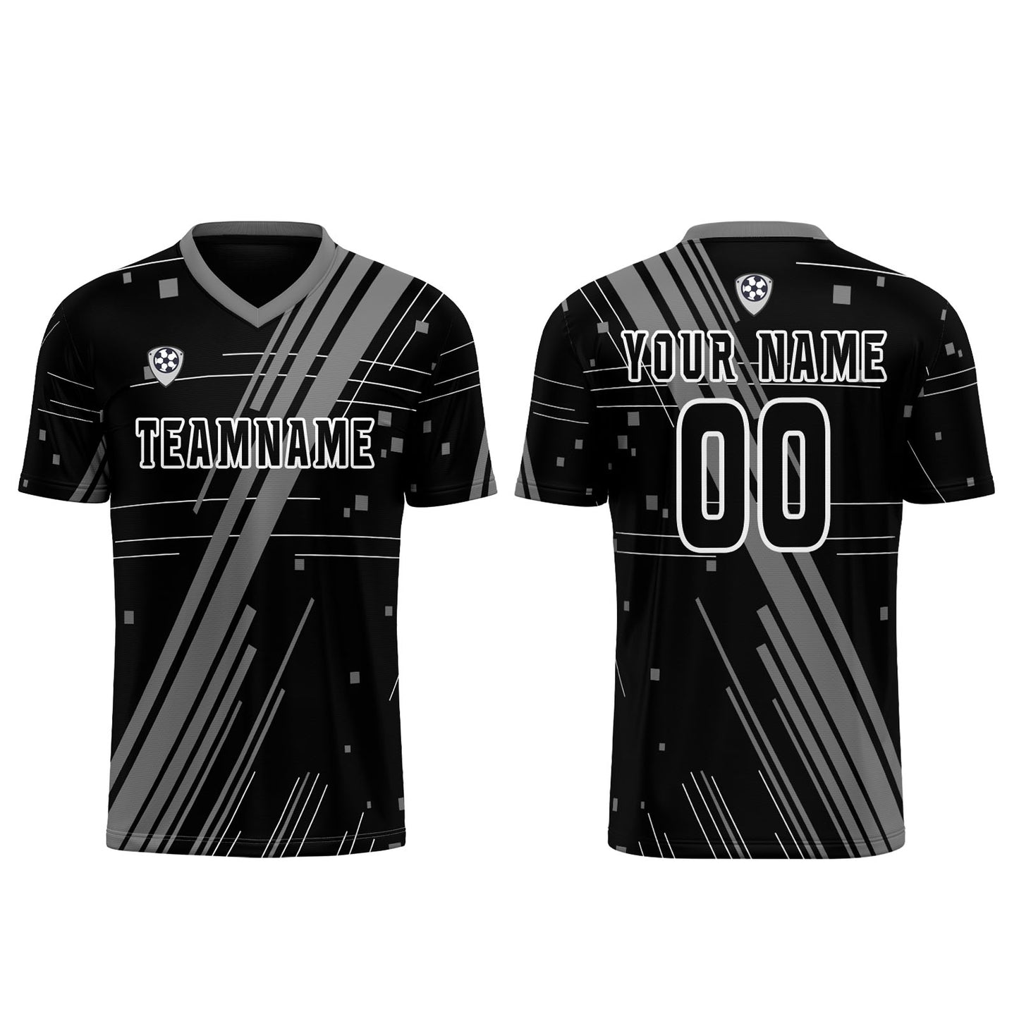 Benutzerdefinierte Schwarz Grau Trikots für Männer Frauen Personalisierte Fußball Uniformen für Erwachsene und Kind