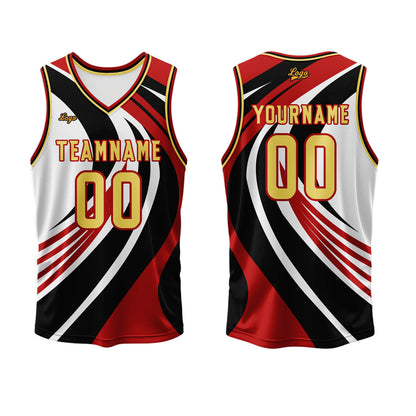 Benutzerdefinierter Rot Gelb Basketball Jersey Uniform Anzug gedruckt Ihr Logo Name Nummer