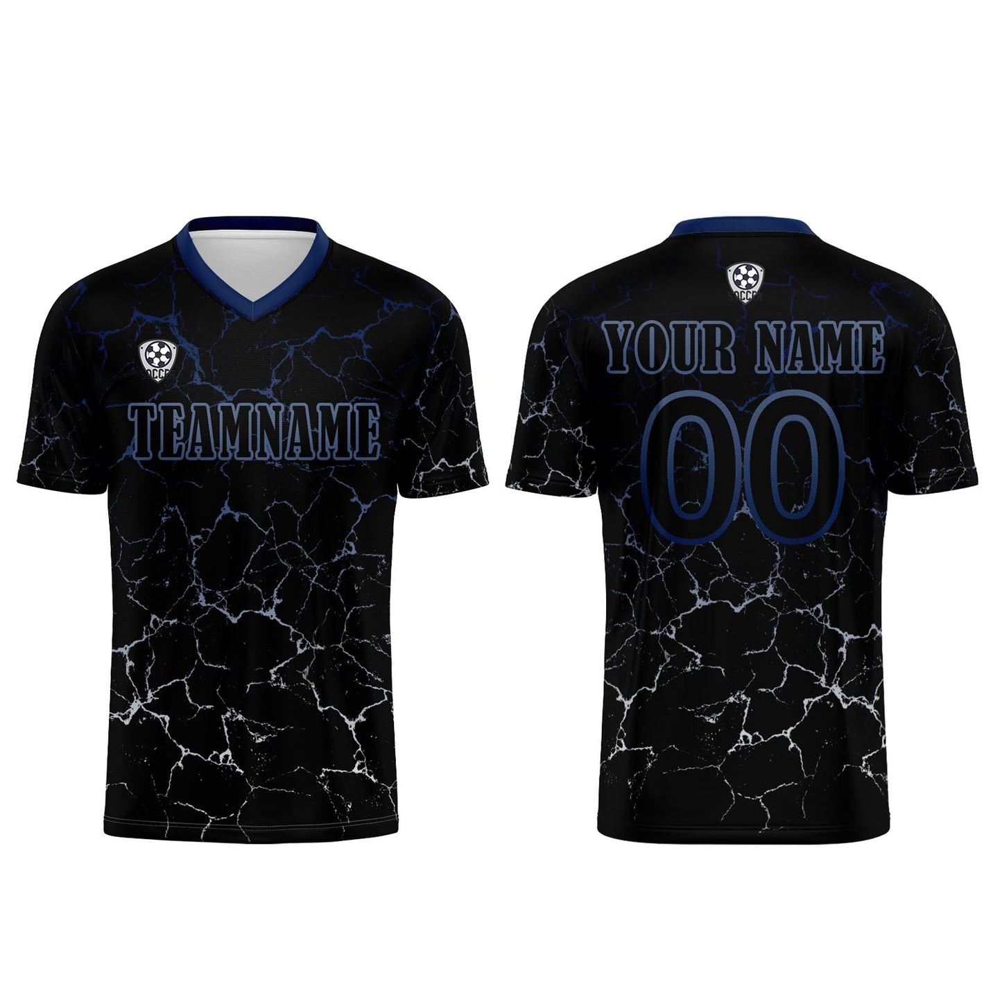 Benutzerdefinierte Schwarz Tiefblau Trikots für Männer Frauen Personalisierte Fußball Uniformen für Erwachsene und Kind