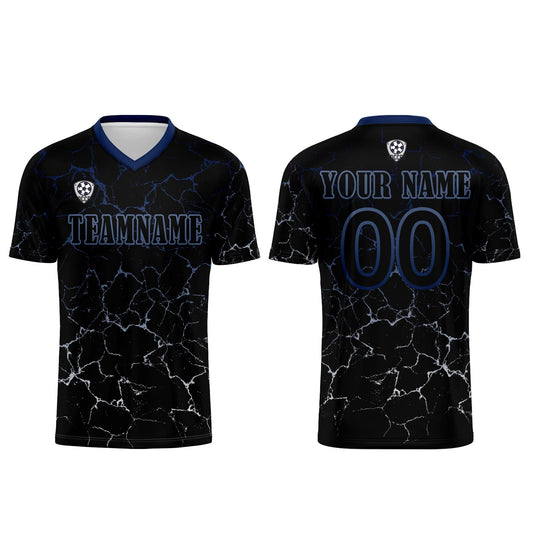 Benutzerdefinierte Schwarz Tiefblau Trikots für Männer Frauen Personalisierte Fußball Uniformen für Erwachsene und Kind