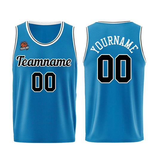 Individuelle Blau-Schwarz Basketball Jersey Shorts für Männer und Frauen Gestickter und gedruckter Name, Nummer und Logo