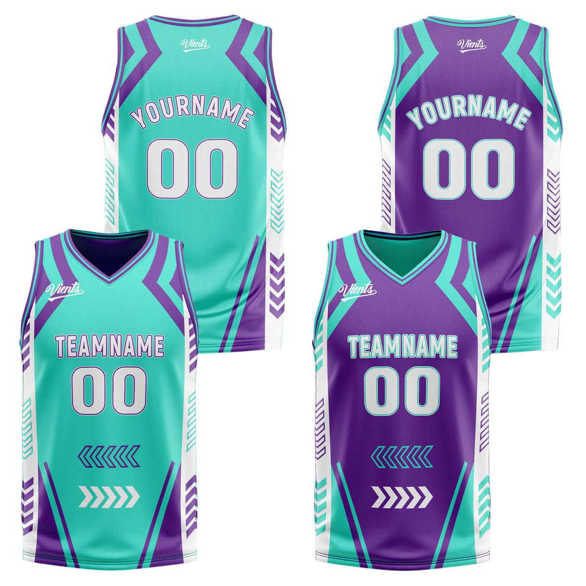 Benutzerdefinierte Cyan Lila Reversible Basketball Jersey Personalisierte Drucken Name Nummer Logo