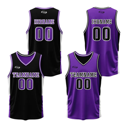 Benutzerdefinierte Schwarz Lila Reversible Basketball Jersey Personalisierte Drucken Name Nummer Logo