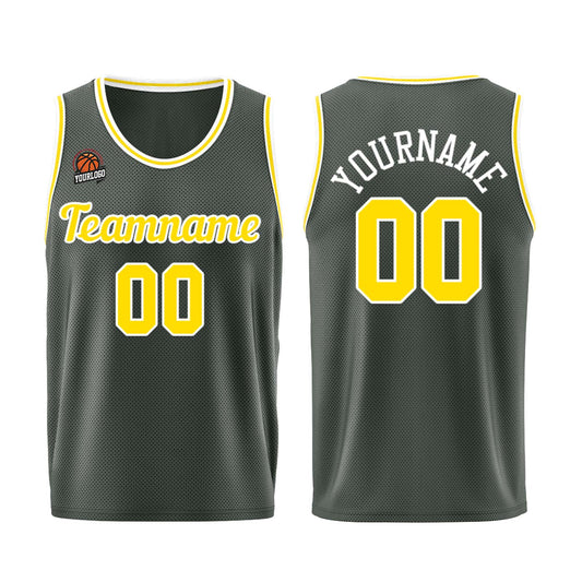 Individuelle Dunkelgrau-Gelb Basketball Jersey Shorts für Männer und Frauen Gestickter und gedruckter Name, Nummer und Logo