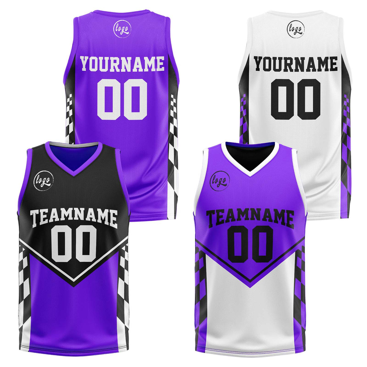 Benutzerdefinierte Schwarz Lila Reversible Basketball Jersey Personalisierte Print Name Nummer Logo