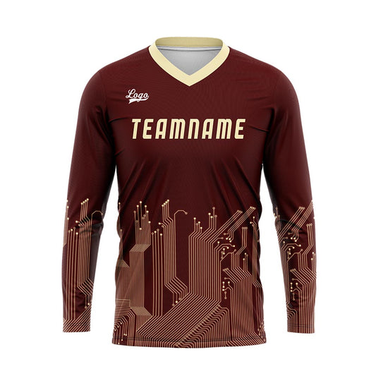 Kundenspezifisches Dunkelrot Lichtgelb Basketball Fußball Schießen langes T-Shirt für Erwachsene und Kinder