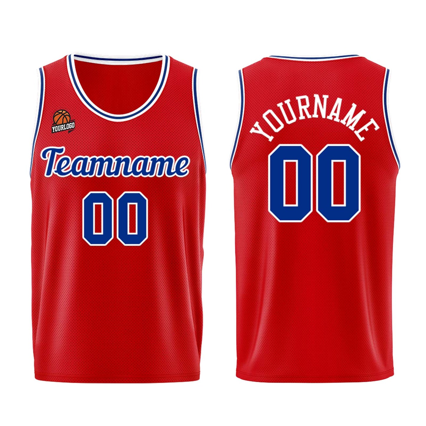 Individuelle Rot Hellblau Basketball Jersey Shorts für Männer und Frauen Gestickter und gedruckter Name, Nummer und Logo