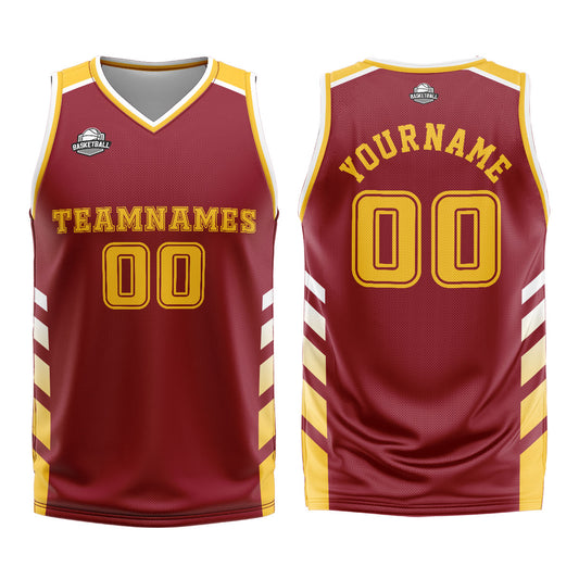 Benutzerdefinierter Rot Gelb Basketball Jersey Uniform Anzug gedruckt Ihr Logo Name Nummer