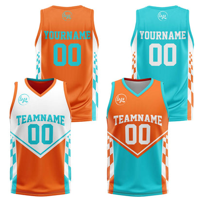 Benutzerdefinierte Orange Cyan Reversible Basketball Jersey Personalisierte Drucken Name Nummer Logo