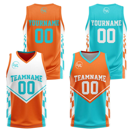 Benutzerdefinierte Orange Cyan Reversible Basketball Jersey Personalisierte Drucken Name Nummer Logo