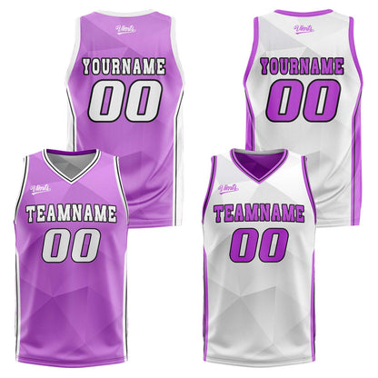 Benutzerdefinierte Lila Weiß Reversible Basketball Jersey Personalisierte Drucken Name Nummer Logo