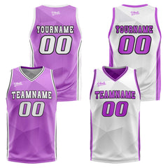 Benutzerdefinierte Lila Weiß Reversible Basketball Jersey Personalisierte Drucken Name Nummer Logo