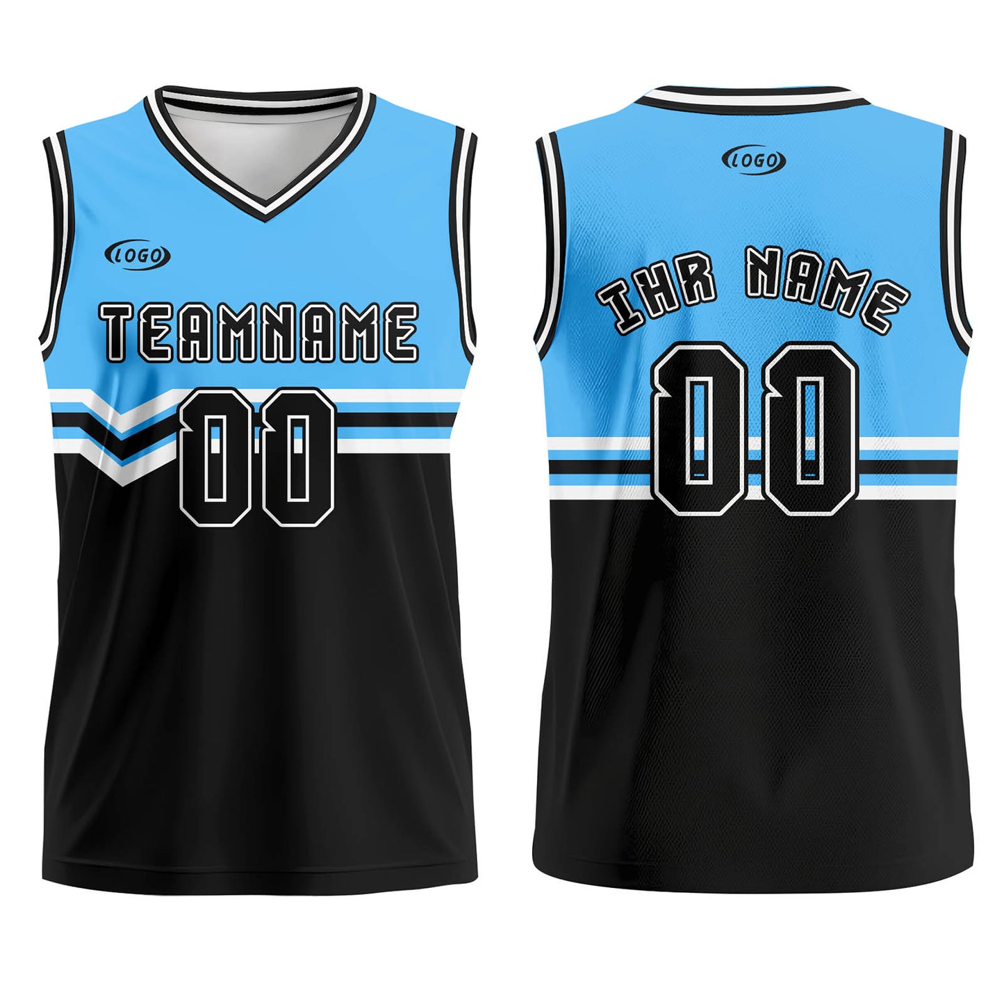 Benutzerdefinierter Blau Schwarz Weiß Basketball Jersey Uniform Anzug gedruckt Ihr Logo Name Nummer