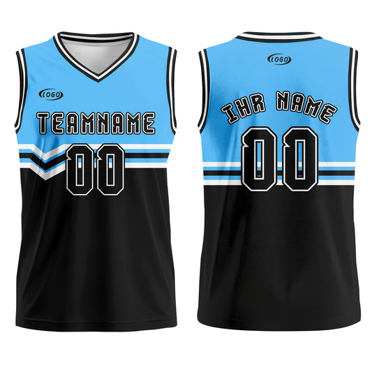 Benutzerdefinierter Blau Schwarz Weiß Basketball Jersey Uniform Anzug gedruckt Ihr Logo Name Nummer