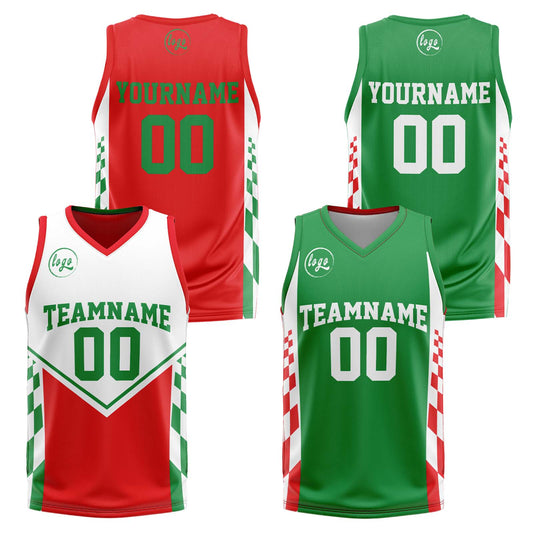 Benutzerdefinierte Rot Grün Reversible Basketball Jersey Personalisierte Drucken Name Nummer Logo