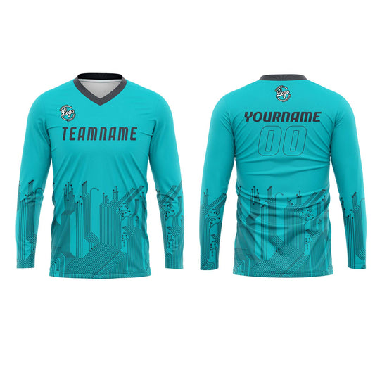 Kundenspezifisches Cyan Dunkelgrau Basketball Fußball Schießen langes T-Shirt für Erwachsene und Kinder