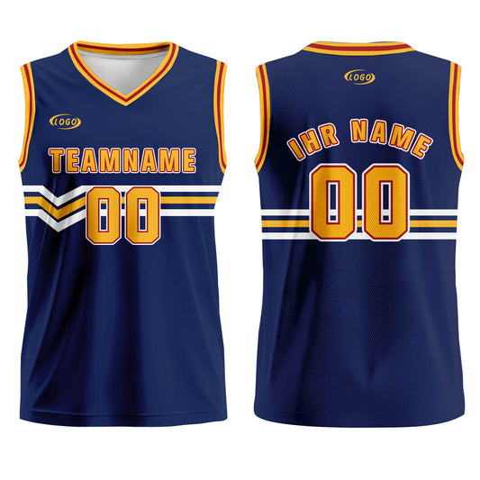 Benutzerdefinierter Blau Gelb Weiß Rot Basketball Jersey Uniform Anzug gedruckt Ihr Logo Name Nummer