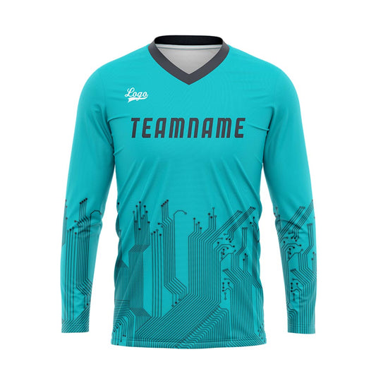 Kundenspezifisches Cyan Dunkelgrau Basketball Fußball Schießen langes T-Shirt für Erwachsene und Kinder