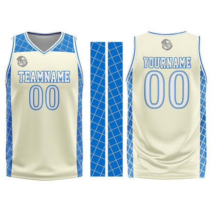 Benutzerdefinierter Creme Blau Basketball Jersey Uniform Anzug gedruckt Ihr Logo Name Nummer