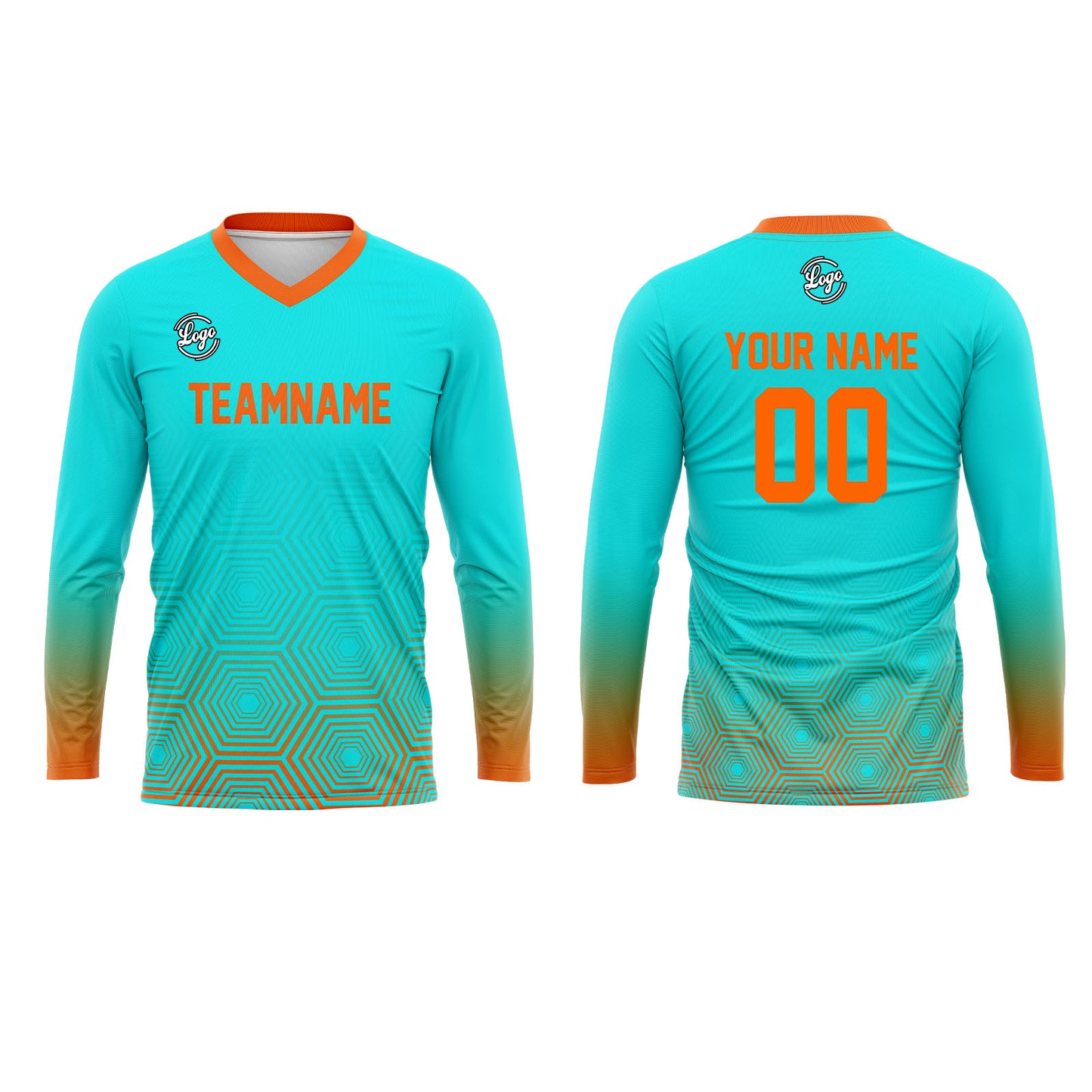Kundenspezifisches Cyan Orange Basketball Fußball Schießen langes T-Shirt für Erwachsene und Kinder