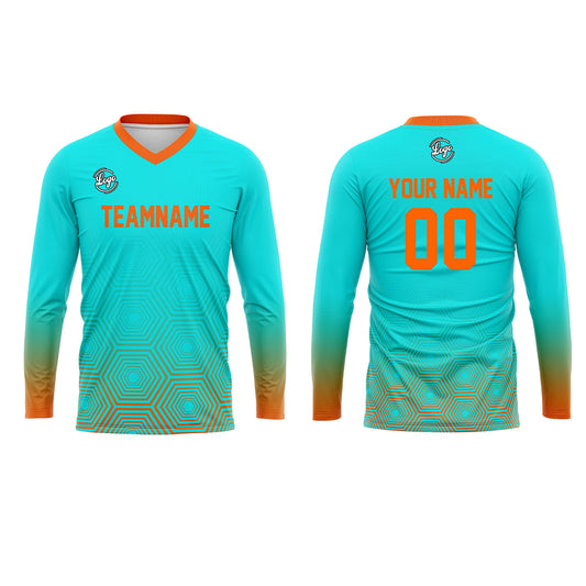 Kundenspezifisches Cyan Orange Basketball Fußball Schießen langes T-Shirt für Erwachsene und Kinder