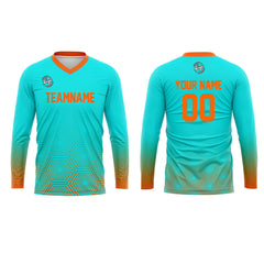 Kundenspezifisches Cyan Orange Basketball Fußball Schießen langes T-Shirt für Erwachsene und Kinder