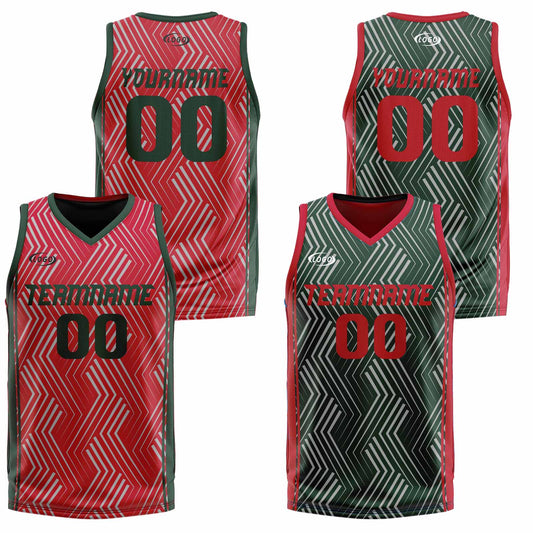Benutzerdefinierte Rot Grün Reversible Basketball Jersey Personalisierte Drucken Name Nummer Logo
