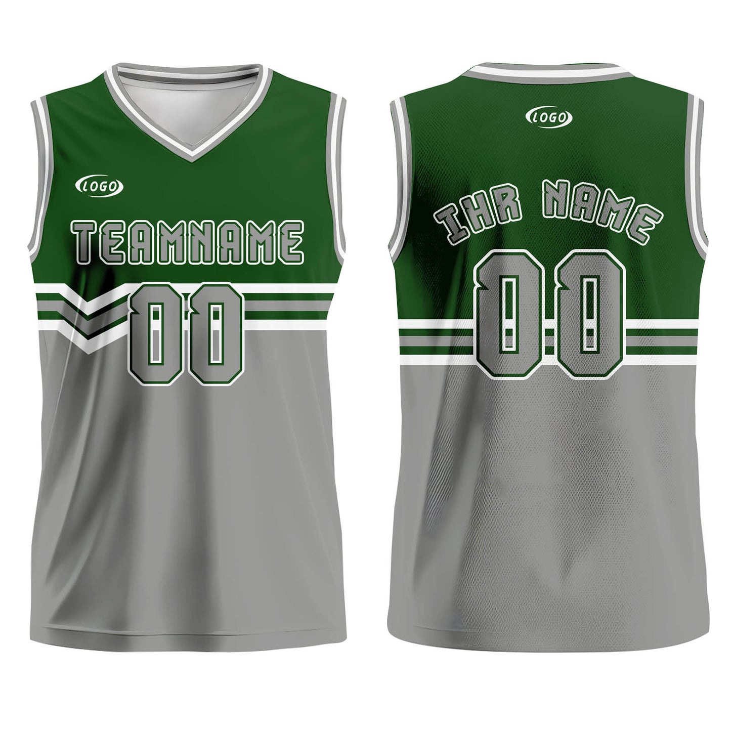 Benutzerdefinierter Grasgrün Grau Weiß Basketball Jersey Uniform Anzug gedruckt Ihr Logo Name Nummer