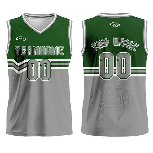 Benutzerdefinierter Grasgrün Grau Weiß Basketball Jersey Uniform Anzug gedruckt Ihr Logo Name Nummer