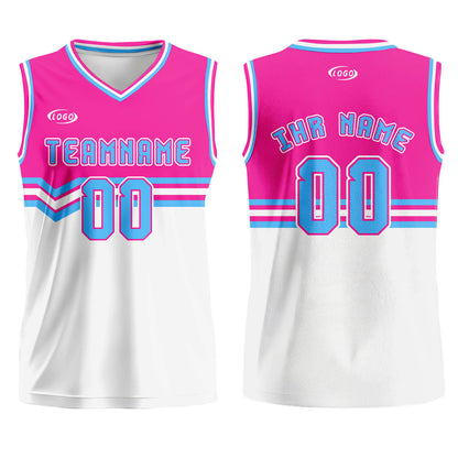 Benutzerdefinierter Rosa Weiß Blau Basketball Jersey Uniform Anzug gedruckt Ihr Logo Name Nummer