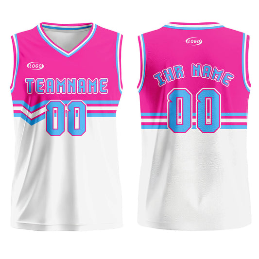 Benutzerdefinierter Rosa Weiß Blau Basketball Jersey Uniform Anzug gedruckt Ihr Logo Name Nummer