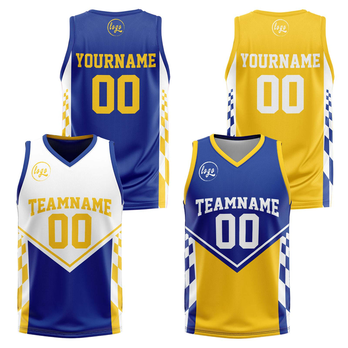 Benutzerdefinierte Blau Gelb Reversible Basketball Jersey Personalisierte Drucken Name Nummer Logo
