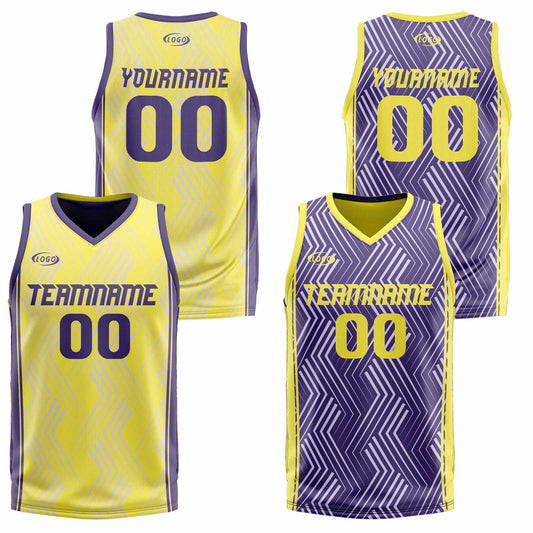 Benutzerdefinierte Gelb Lila Reversible Basketball Jersey Personalisierte Drucken Name Nummer Logo