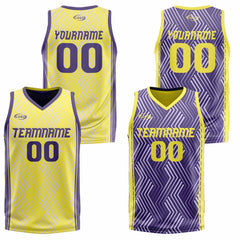 Benutzerdefinierte Gelb Lila Reversible Basketball Jersey Personalisierte Drucken Name Nummer Logo